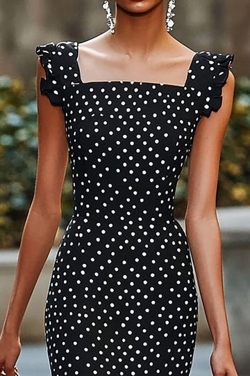 Sjöjungfru Svart Vit Polka Dots Klänning med Volanger